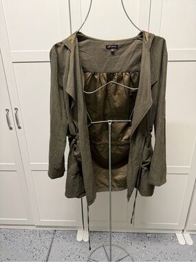 Michel Olive Hooded Drawstring Bomber Jacket